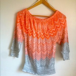 MINGLE Chevron Printed Off the Shoulder Knit Top
